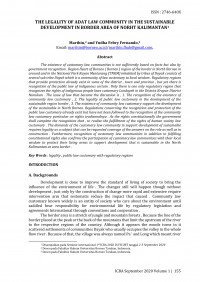 The Legality of Adat Law Community In the Sustainable Development In Border Area of North Kalimantan