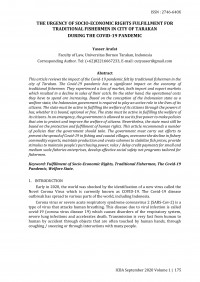 The Urgency of Socio-Economic Rights Fulfillment for Traditional Fishermen In City of Tarakan During the Covid-19 Pandemic