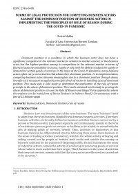 Forms of Legal Protection for Competing Business Actors Against the Dominant Position of Business Actors in Implementing the Principles of Rule of Reason During the Covid-19 Pandemic