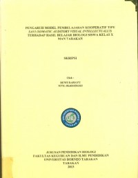 Pengaruh Model Pembelajaran Kooperatif Tipe Savi (Somatic Auditory Visual Intellectually) Terhadap Hasil Belajar Biologi Siswa  Kelas X Man Tarakan