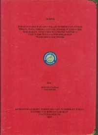Peranan Saksi dan Ahli Dalam Pembuktian Tindak Pidana Pada Undang-Undang Nomor 19 Tahun 2016 Perubahan Atas Undang-Undang Nomor 11 Tahun 2008 Tentang Informasi dan Transaksi Elektronik