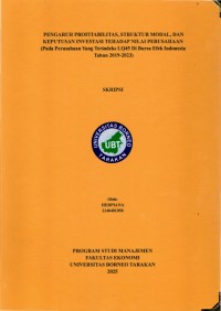 PENGARUH PROFITABILITAS, STRUKTUR MODAL, DAN KEPUTUSAN INVESTASI TEHADAP NILAI PERUSAHAAN
(Pada Perusahaan Yang Terindeks LQ45 Di Bursa Efek Indonesia Tahun 2019-2023)