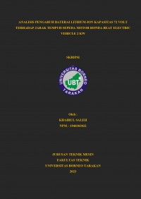 Analisis Pengaruh Baterai Lithium-Ion Kapasitas 72 Volt Terhadap Jarak Tempuh Sepeda Motor Honda Beat Electric Vehicle 2 Kw