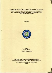 Identifikasi Serangga Predator Pada Tanaman Padi (Oryza Sativa) Di Persawahan Desa Malinau Kota Dan Implemetasi Pada Pembelajaran Biologi Kelas X SMA