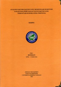 Analisis Faktor-Faktor Yang Mempengaruhi Return Saham Pada Perusahaan Manufaktur Yang Terdaftar Di Bursa Efek Indonesia