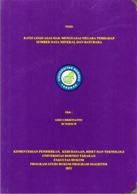 Ratio Legis Asas Hak Menguasai Negara Terhadap Sumber Daya Meniral Dan Batubara