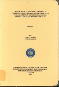 Meningkatkan Kemampuan Membaca Pemahaman Siswa Kelas IV SDN 041 Pasir Putih Tarakan Dengan Menggunakan Model Pembelajaran Kooperatif Tipe STAD
