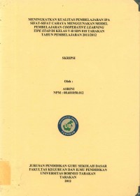 Meningkatkan Kualitas Pembelajaran IPA Sifat-Sifat Cahaya Menggunakan Model Pembelajaran Cooperative Learning Tipe STAD Di Kelas V-B SDN 018 Tarakan Tahun Pembelajaran 2011/2012