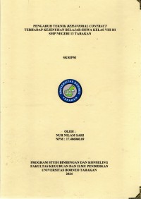 Pengaruh Teknik Behavioral Contract Terhadap Kejenuhan Belajar Siswa Kelas VIII Di SMP Negeri 13 Tarakan