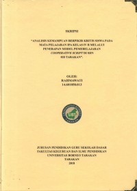 Analisis Kemampuan Berpikir Kritis Siswa Pada Mata Pelajaran IPA Kelas IV B Melalui Penerapan Model Pembelajaran Cooperative Script Di SDN 033 Tarakan