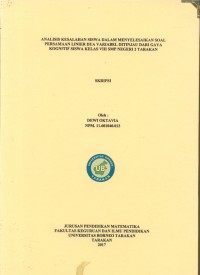 Analisis Kesalahan Siswa Dalam Menyelesaikan Soal Persamaan Linier Dua Variabel Ditinjau Dari Gaya Kognitif Siswa Kelas VIII SMP Negeri 2 Tarakan